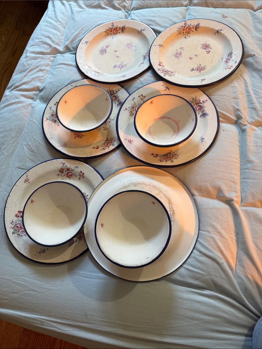 Floral Rimmed Dinnerware Set in Cream and Blue